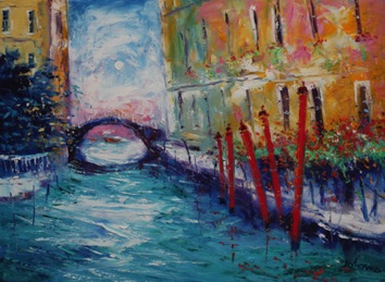 Flower boxes on a Venetian canal 22x30
